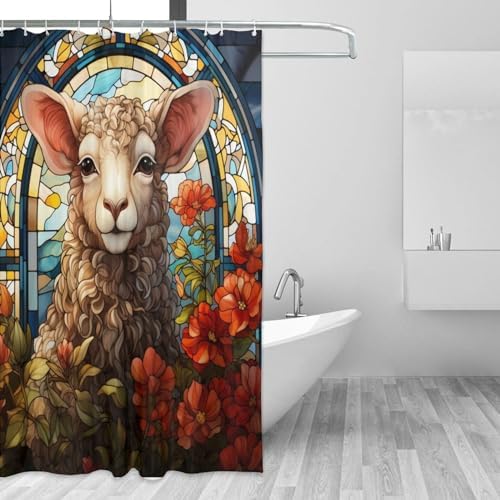 DAOWANGZUO Sheep Shower Curtain Set with 12 Hooks