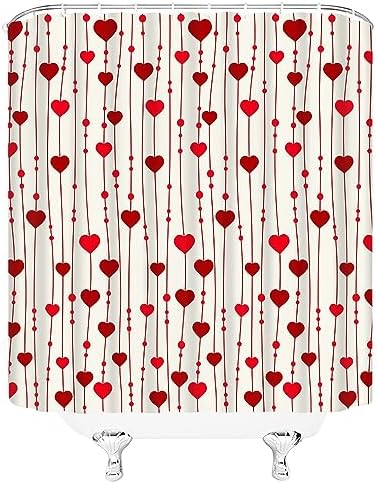 Red Heart Valentines Day Shower Curtain with Hooks