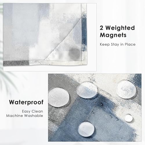 Nesphy No Hook Blue Grey Shower Curtain with Snap-in Liner 1