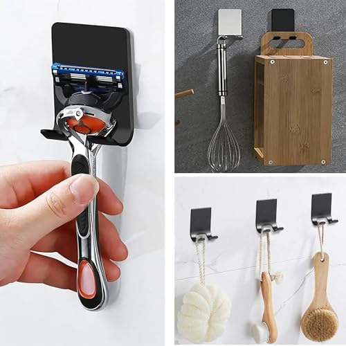 AKOAK 2 Pcs Waterproof Razor Holder with Hooks - Black