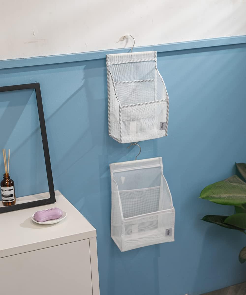 Jelier Hanging Mesh Shower Caddy with Connectable Design White