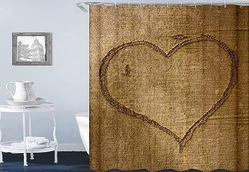 Homxi Brown Heart Pattern Shower Curtain Liners with Hooks