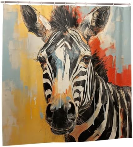 Zebra Pattern Boho Shower Curtain Set with 12 Hooks 72x72in