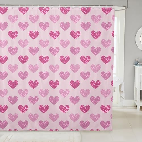 jejeloiu Pink Heart Shower Curtain Set 72x72 Waterproof