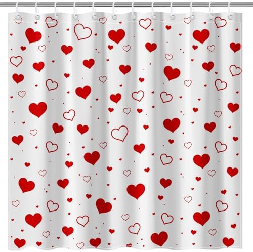 Mocsicka Red Heart Valentines Shower Curtain 72x72 Inches