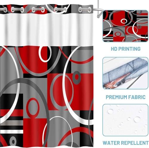 Gdmoon No Hook Geometric Plaid Shower Curtain Set