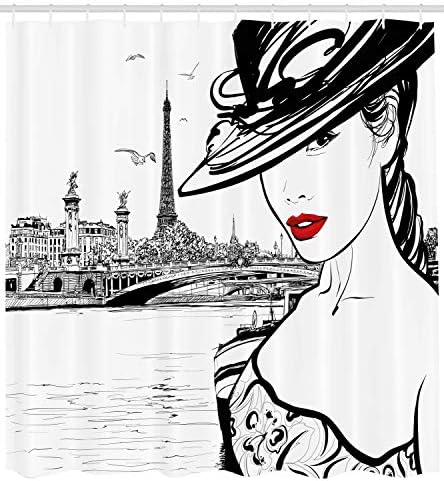 Ambesonne Paris Shower Curtain Set with 12 Hooks