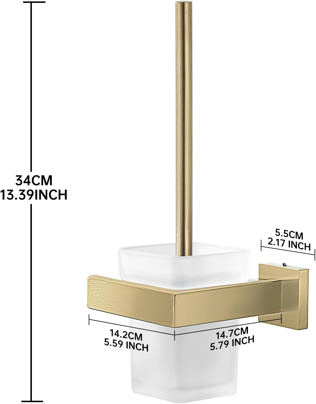 TINYROW Glass Toilet Brush with Holder Wall Mounted Brushed Gold