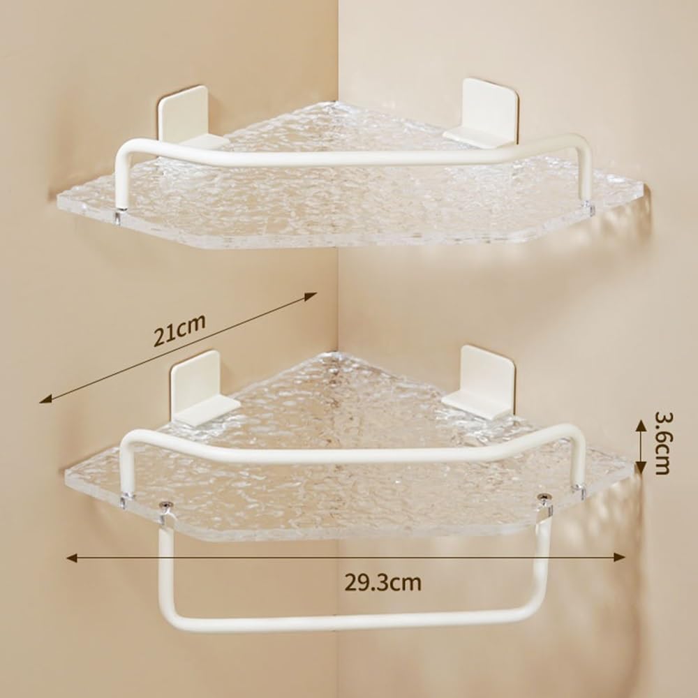Shower Shelf Racks Bathroom Acrylic Triangle Storage Rack Double Layer with Pole