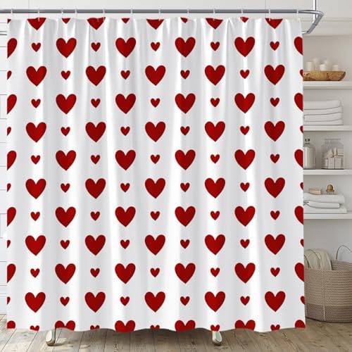 Valentines Day Shower Curtain Red Heart Modern Cute Love Romantic