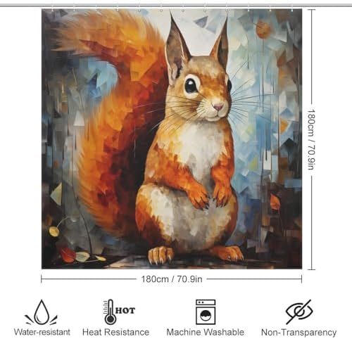 Squirrel Pattern Boho Style Shower Curtain Set with 12 Hooks 72x72in