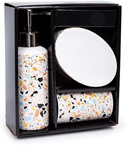 Bodico 3-Piece Marble Terrazzo Print Bathroom Accessory Set Orange