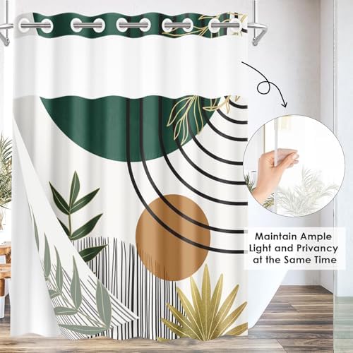 Nesphy Mid Century Green Boho Shower Curtain Set