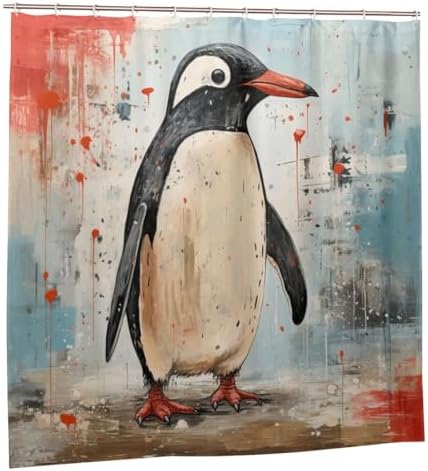 Penguin Shower Curtain Set with 12 Hooks 72x72in