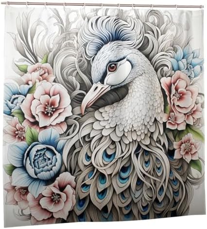DAOWANGZUO White Peacock Shower Curtain Set
