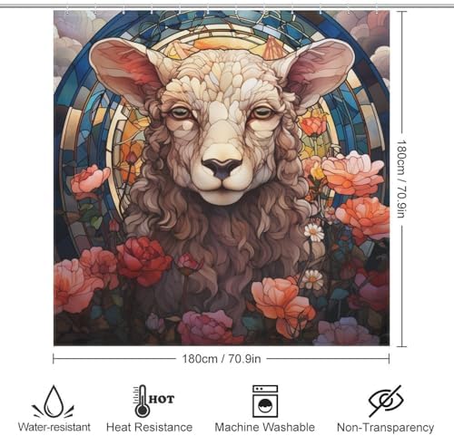 DAOWANGZUO Sheep Shower Curtain Set with 12 Hooks 72x72in