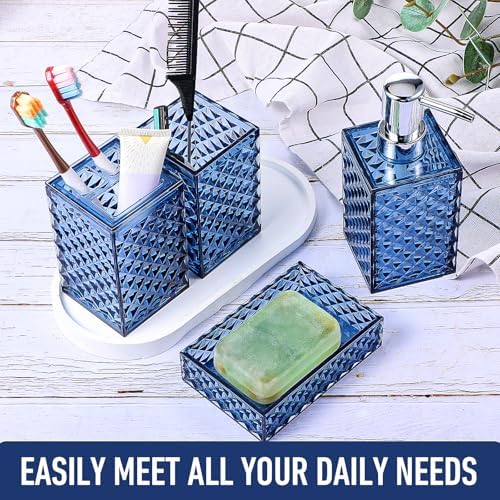 HOFURME 4PCS Blue Bathroom Accessory Set