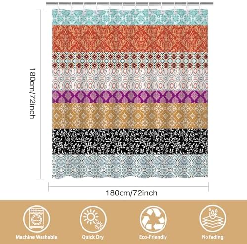 Mocsicka Boho Stripe Shower Curtain with 12 Hooks 72x72 Inch
