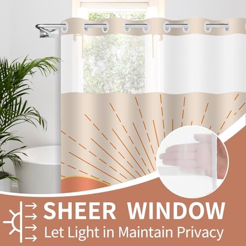 Boho Bohemian Shower Curtain with Snap-in Liner 71x74in