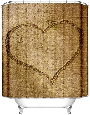 Homxi Brown Heart Pattern Shower Curtain Liners with Hooks