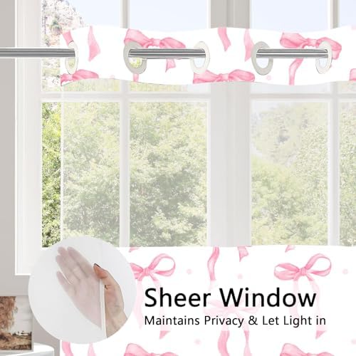 No Hook Pink Bow Shower Curtain with Liner Set