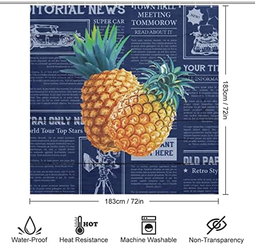 Summer Cool Pineapple Pattern Bath Curtain with 12 Hooks