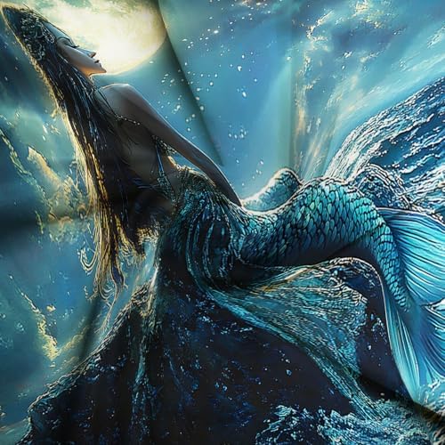 Fantasy Mermaid Shower Curtain with Hooks 70x70 Inch