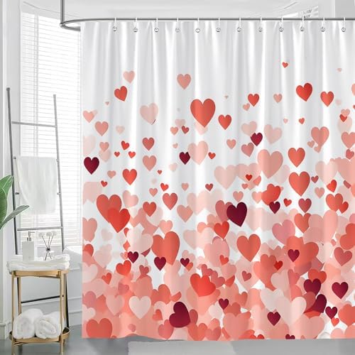 Valentines Day Pink Heart Shower Curtain 70x70 Inch with Hook