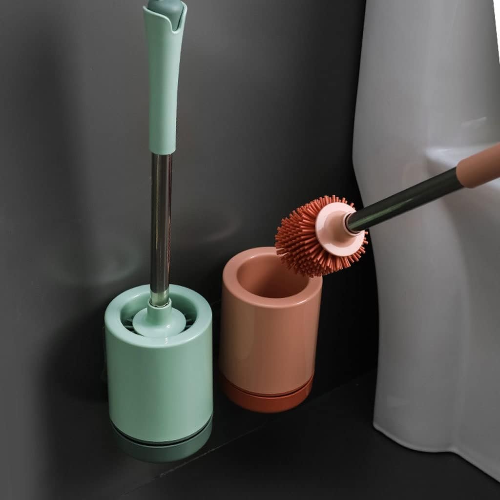 Toilet Brush Holder with No-Slip Handle and Flexible Bristles