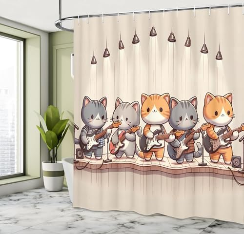 Ambesonne Kawaii Anime Cat Guitar Shower Curtain Set