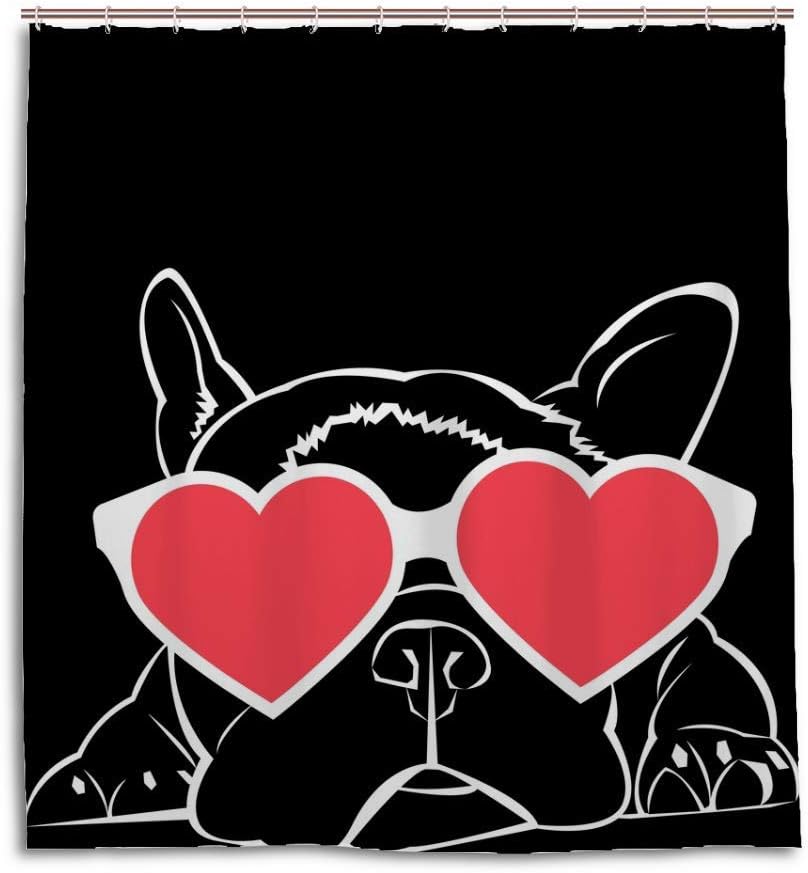 Cute Animal Bulldog Shower Curtain Set with 12 Hooks