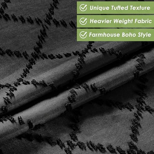 Nesphy Hookless Boho Shower Curtain Set Black Chevron Tufted Design