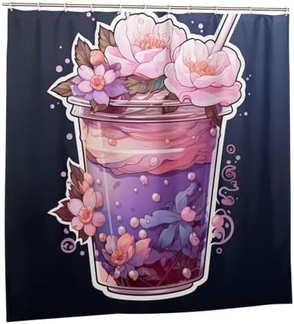 DAOWANGZUO Purple Flower Shower Curtain Set with 12 Hooks