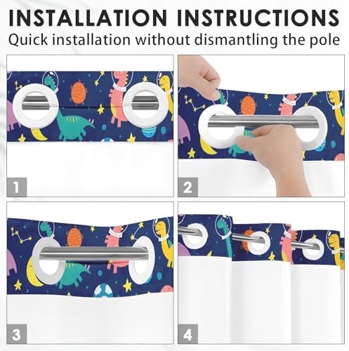 Nesphy Funny Space Dinosaurs Shower Curtain Set