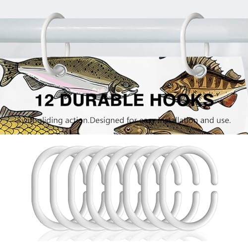 Yomane Fish Print Shower Curtain Set with 12 Hooks 72x72
