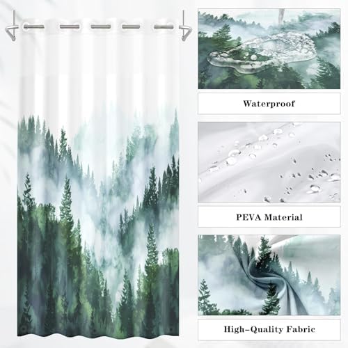 Nesphy Ombre Sage Green Shower Curtain Set with PEVA Liner and Transparent Window