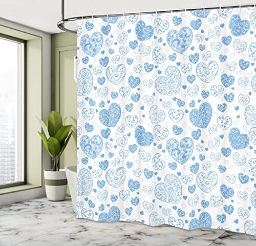 Ambesonne Love Shower Curtain Blue Cream