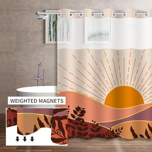 Boho Bohemian Shower Curtain with Snap-in Liner 71x74in