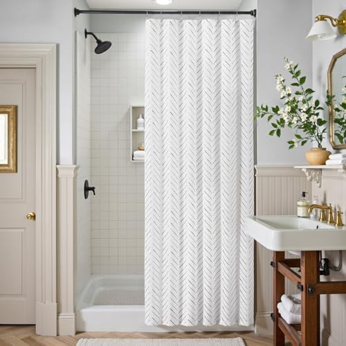 Jinchan Small Stall Black and White Shower Curtain with 7 Hooks 1