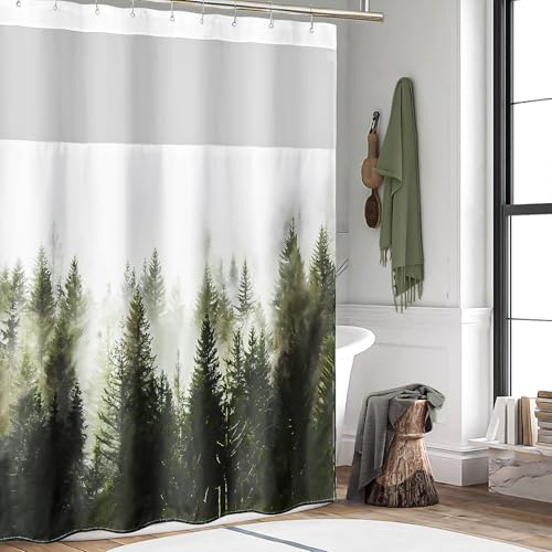 ORTIGIA Misty Forest Shower Curtain Set with Liner and Hooks