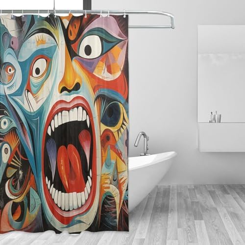 Laughing Boy Boho Shower Curtain Set with 12 Hooks 72x72in