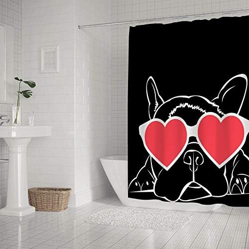 Cute Animal Bulldog Shower Curtain Set with 12 Hooks