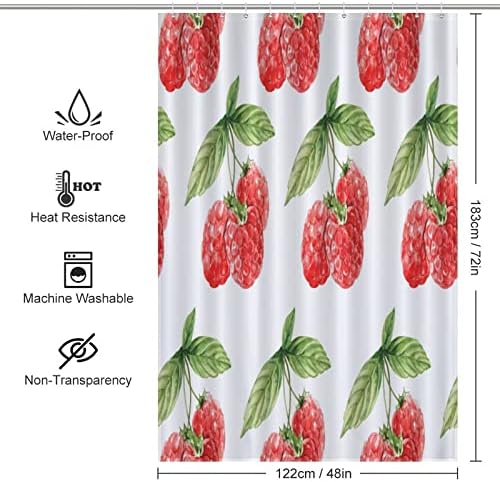 Sweet Natural Strawberry Shower Curtain with 12 Hooks