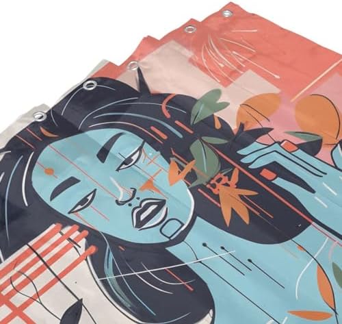DAOWANGZUO Abstract Orange Flower Leaves Boho Shower Curtain Set 72x72in