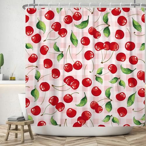 DASHAN Red Cherry Aesthetic Shower Curtain 72x72