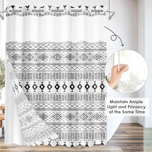 Nesphy No Hook White Black Shower Curtain Set
