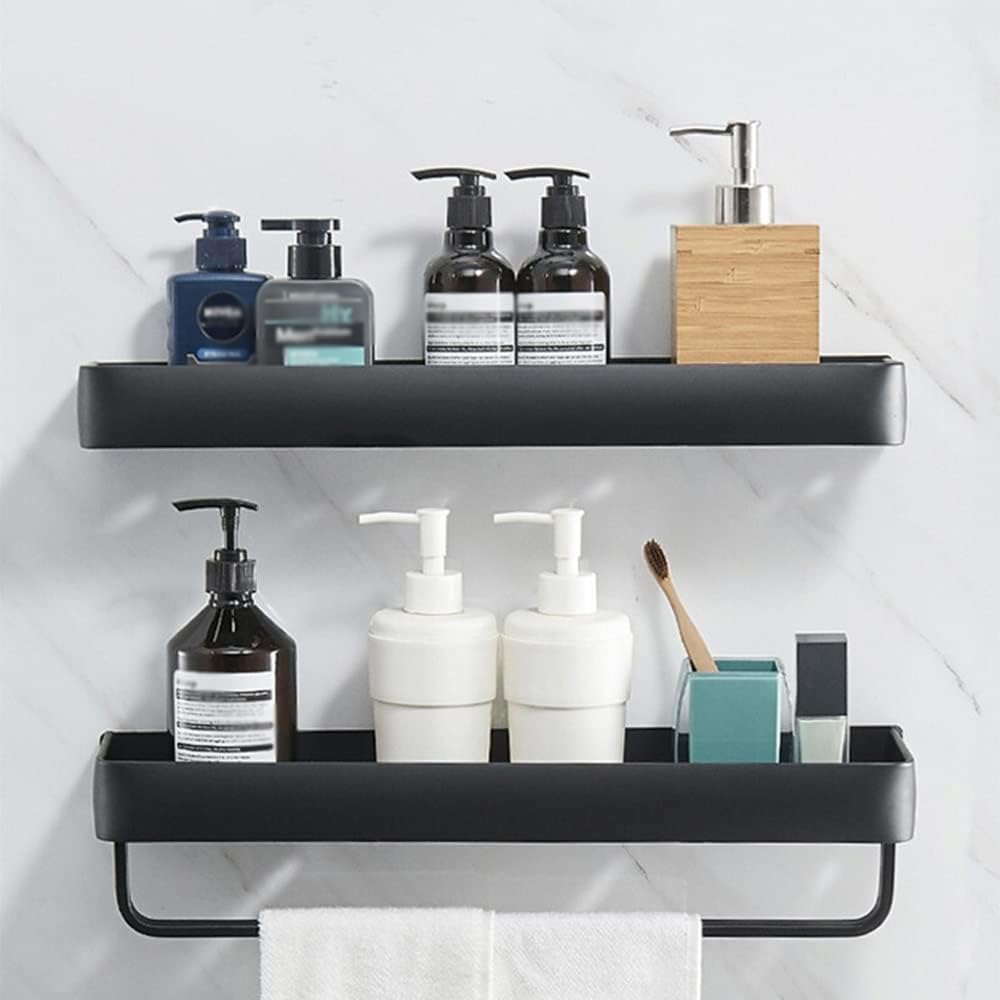 ANNBKA Black Aluminum Square Wall-Mounted Shower Caddy