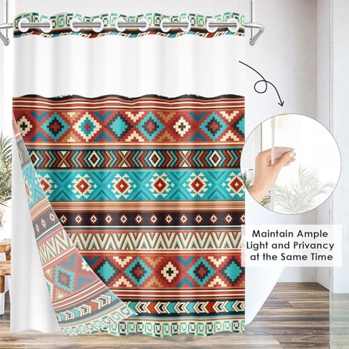 Nesphy No Hook Aztec Bohemian Shower Curtain Set