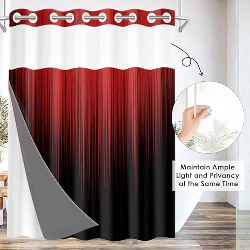 Nesphy No Hook Black Red Ombre Shower Curtain Set