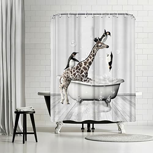 Banonaty Funny Giraffe Penguin Shower Curtain Set